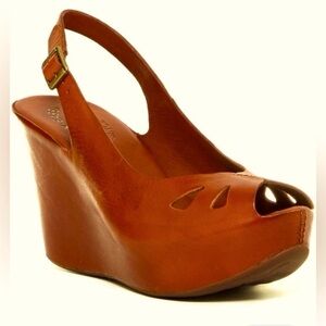 Kork Ease Felicia Peep Toe Slingback Wedge - 9 - Brown